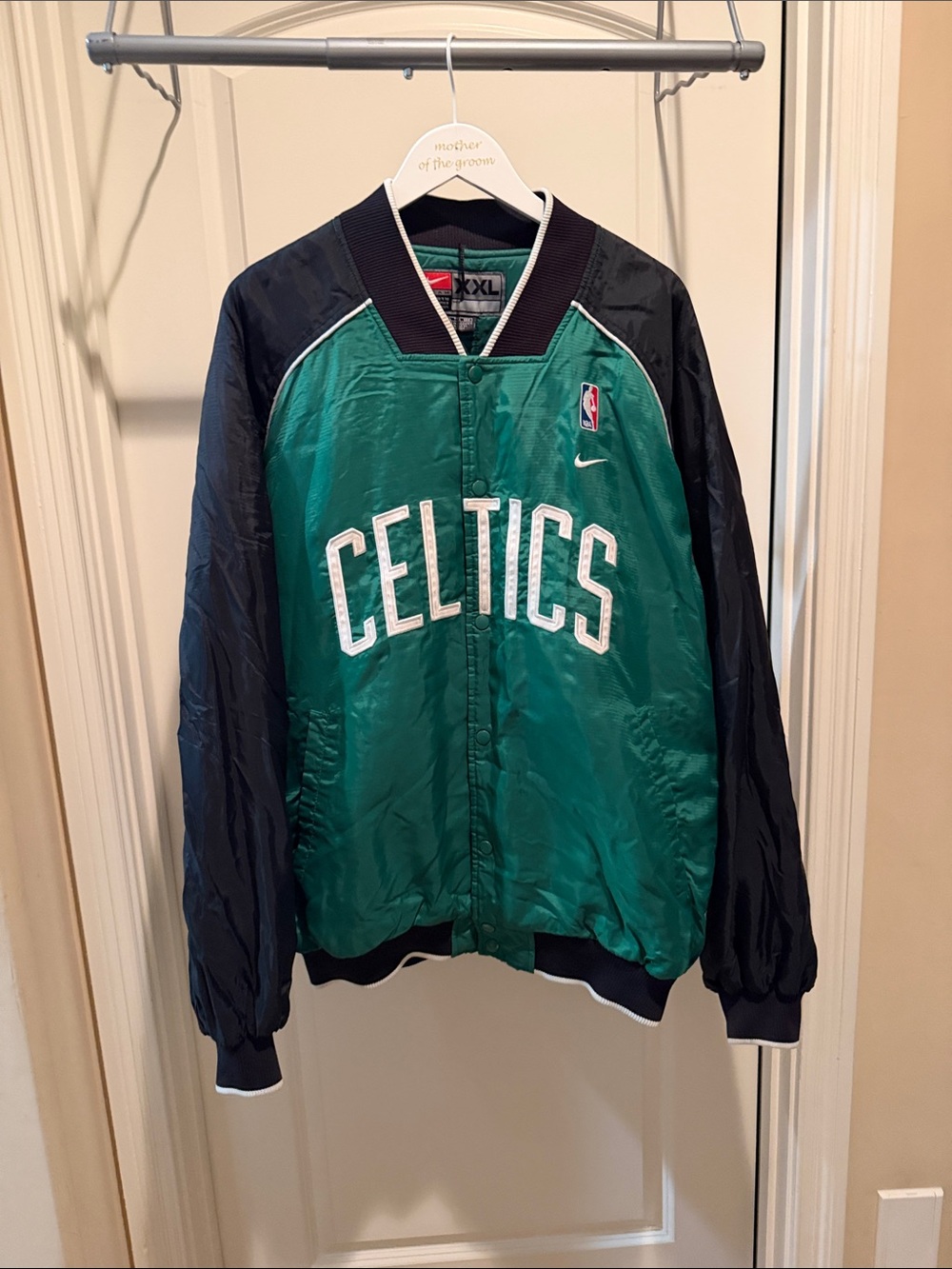 Nike Green and Black Celtics Satin Bomber Jacket